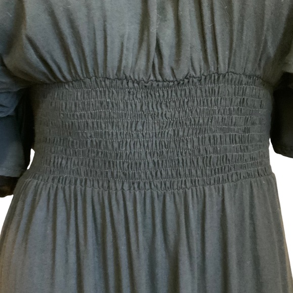 Indah Black Rayon Maxi Dress Elastic Smocked Waist High Side Slits sz XS - Picture 3 of 10